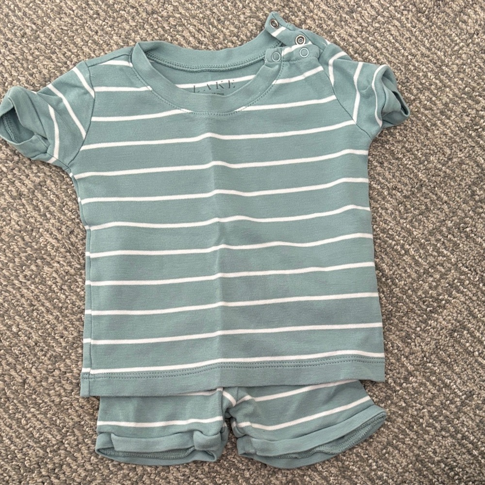 Cozy Striped Kids Pajama Set in Teal and White
